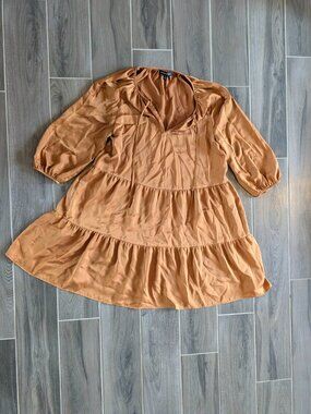 Banana Republic Tiered Babydoll Blouse Tunic Brown Boho Peasant Top Size S